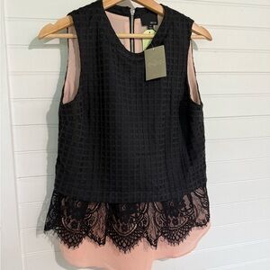 Anthropologie Black and Pink Lace Blouse